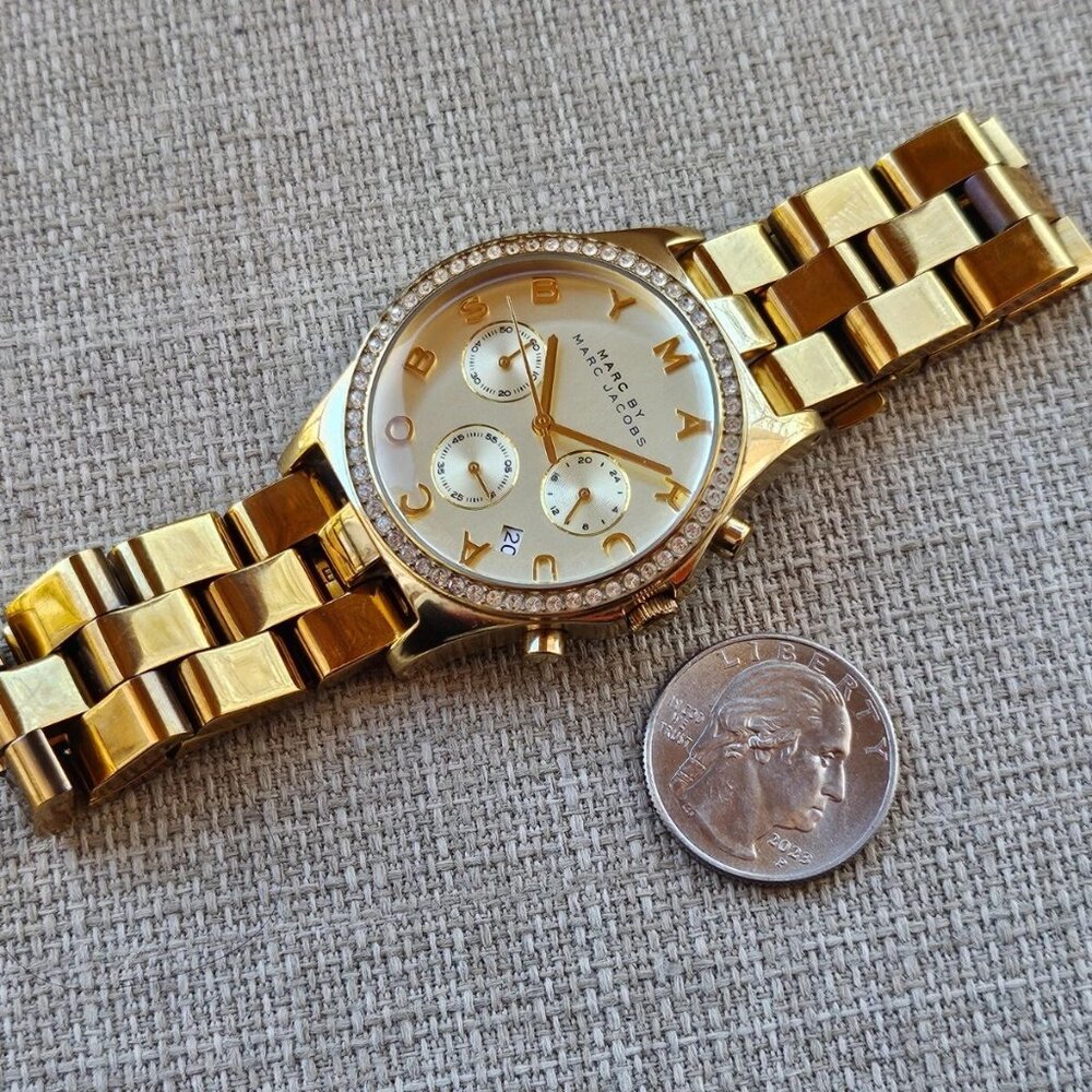 Marc Jacobs Chronograph Gold Dial Gold Steel Strap Watch for Women - MBM3105 - Picture 9 of 14